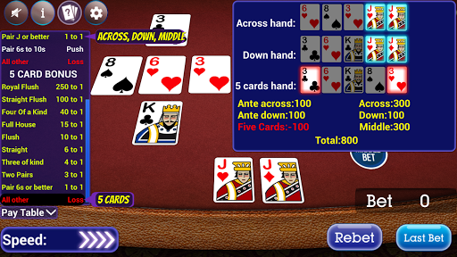 Criss Cross Poker Online: Five Card Bonus Side Bet Paytable